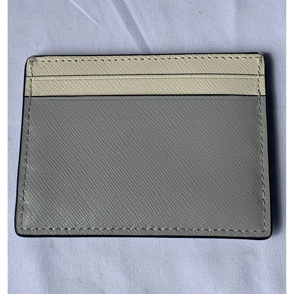 Kate Spade New York Saffiano Leather Card Holder Grey Cream Beige Colorblock#913